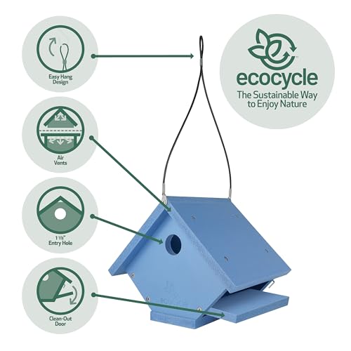 Wren Roost Recycled Plastic Bird House with Clean-Out Door, Wild Bird House and Outdoor Décor, Blue