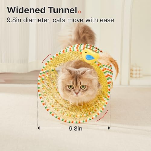Potaroma Spiral Tunnel Cat Toy, Self Play Collapsible Spring Kitten Tunnel | For Indoor Cats, with Feather and Bell, 20 Inches Unfolded
