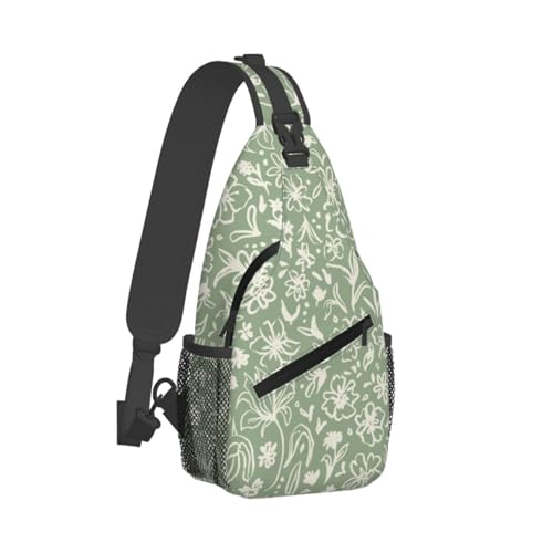 Sage Green Sling Bag for Women, Crossbody Bag Flowers Herbs Leaves Sling Backpack for Men, Casual Shoulder Bags Lightweight Gym Outdoor Sports Travel Hiking Fishing Daypack - color: Sage Green