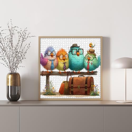 PICKFORU Funny Bird Puzzles for Adults 1000 Pieces, Nature Cute Animal Colorful Wildflower Puzzle, Impossible Hard Challenge Jigsaw Puzzle - style: Funny Bird Puzzles