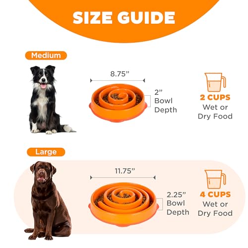 Outward Hound Fun Feeder Slo Bowl – Large 4‑Cup Capacity, Slow Feeding, Medium to Large Dogs, Non‑Slip, Orange, Swirl Pattern - color: Orange, size: Large