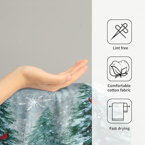 Winter Christmas Trees Hand Towels Set of 2, 28x14 Inch Nature Green Forest Mountain Birds Decorative Fingertip Towel Soft Absorbent Dish Cloths for Guest Gym Yoga Home Decor - color: Snow Green Forest