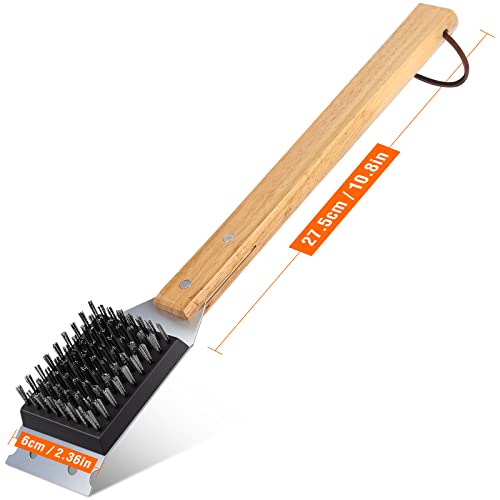 SIMPLETASTE Grill Brush and Scraper for BBQ | Durable & Effective, Replaceable Stainless Steel Head, Wooden Handle Wire Grill Brush, Outdoor Barbecue Accessory