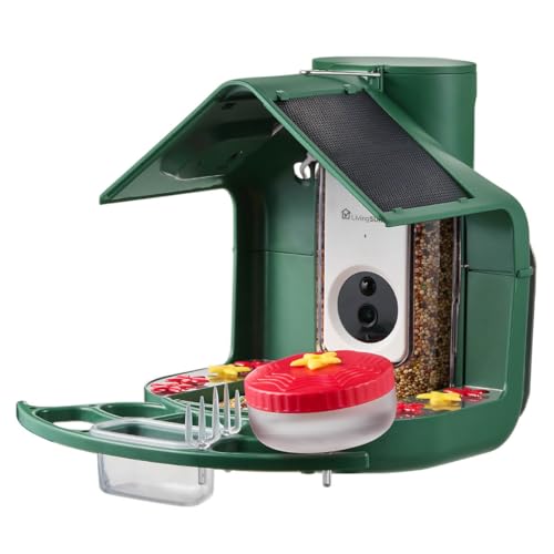 2-in-1 Smart Bird Feeder with Camera Outdoor Solar Powered Smart | Birdfeeder Live Stream Video Camera with AI Recognition for Outside Wild Birds Garden Decor - Bird Lover Gifts by LivingSURE