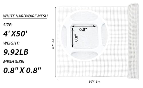 White Plastic Garden Fence, Hardware Mesh, 4' x 50' | Reusable HDPE Fence for Landscape, Tree Guards, Balcony, Deck & Stair Railings, Poultry, Animal & Pet Barrier, Cut to Size - color: White, size: 4' x 50'