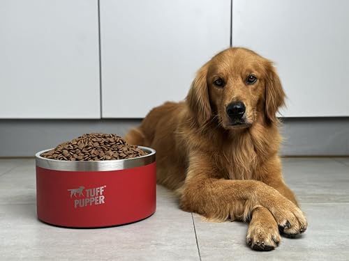 Tuff Pupper Heavy Duty Insulated Dog Bowl | Double Wall Stainless Steel Dog Food Dish | Non-Slip Spill Proof Dishwasher Safe Cat Bowl | Water Dish for Feeding Large Medium Small Pets (188oz, Red) - color: Crimson Red, size: 188oz