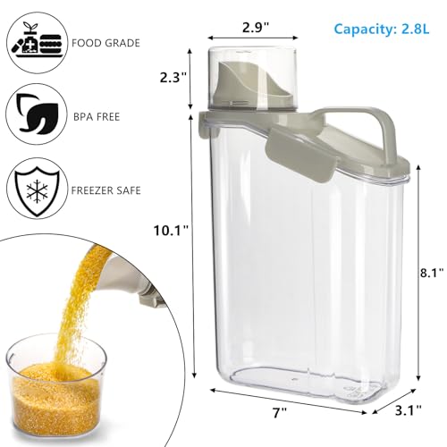 2 Pack Bird Seed Storage Container, 3 Qt/2.8 L Airtight Cereal Storage Bin with Pour Spout and Measuring Cup, BPA Free Plastic Water Pitcher with Handle for Rice, Grain, Flour, Pet Food