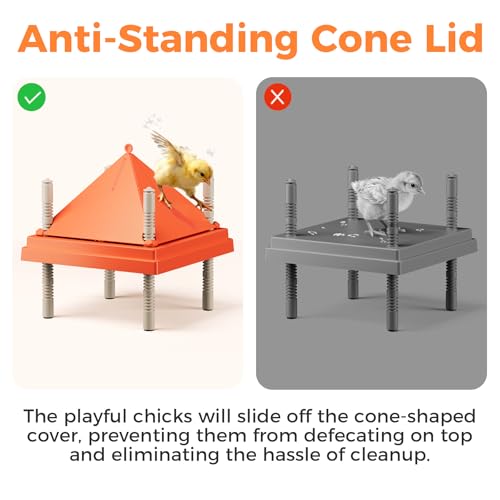 Large Chick Brooder Heating Plate 12" x 12" with Anti-Roosting Cone, Stepless Adjustable Height for Up to 25 Chicks, Energy Efficient Mother Hen Brooder for Poultry - color: ORG-12