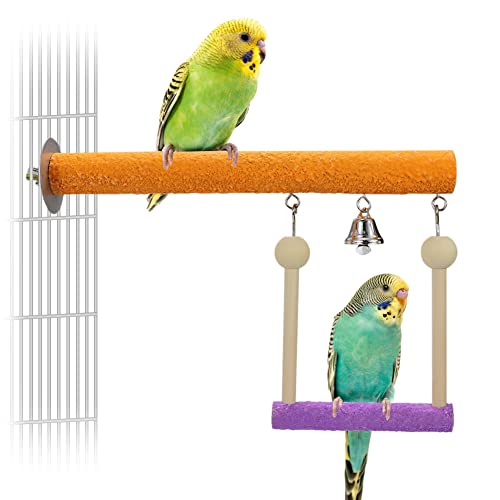 Litewoo Bird Perch Swing Bell Toy Chew Grinding Claw Trim Beak for Parrot Parakeet Cockatiel African Grey Conure Cockatoo Lovebird Finch Canary Budgie Cage Accessories
