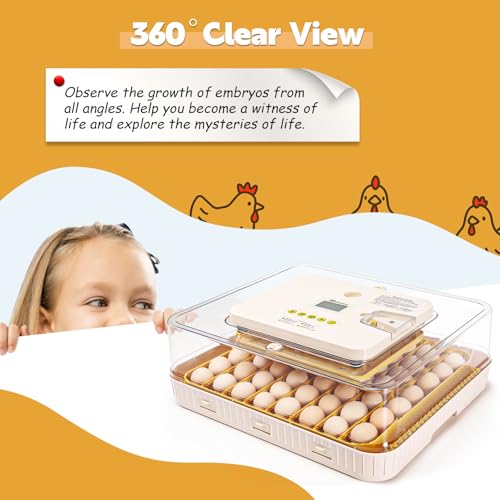 Incubator for Hatching 56 Eggs,Temperature Control & Auto Humidification | Stable Temperature & Humidity, Auto Egg Turning, Built-in Candler, View Window, Alert System for Lab School Farm