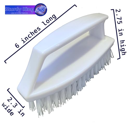 Scrub Brush Unbreakable Handle 6" White, Stiff Heavy-Duty Bristles Tough on Baked-on Grime Dishes Pots Grill Tub Shower Bathroom Tile Grout Floor Concrete Tires Carpet Unbreakable Handle