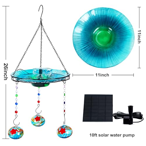 Hummingbird Feeder and Bird Bath for Outdoors 2-in-1 for Small Birds - Hummingbird Bath Fountain with 3 Red Feeder Pots - Hanging Solar Bird Bath Fountains NY1-FN04 - color: Blue