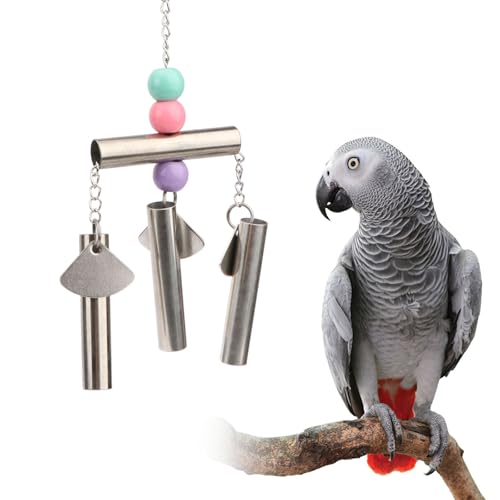 Stainless Bells String Toy for Bird Parrot Macaw African Greys Amazon Eclectus Cockatoo Parakeet Cockatiels Birds Squirrel Cage Stand (Silver-2) - color: Silver-2