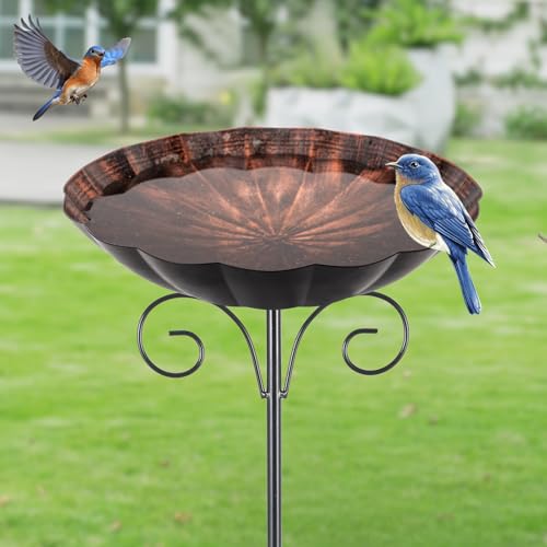 Metal Bird Baths for Outdoors | 39" H Birdbath with 10 Inch Bowl, Standing Bird Bath & Bird Feeder for Outside Garden Patio Yard Lawn Decor, Copper - color: Brown