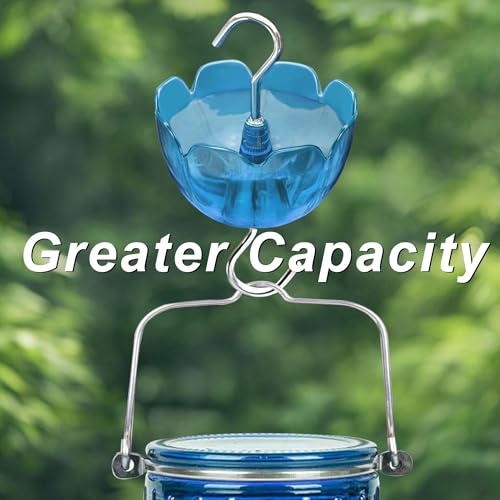 Ant Moat for Hummingbird Feeders, 6 Pack 4OZ Blue | Heavy Duty Metal Hooks with Water Level Window, Bright Flower Design for Outdoor Hanging Bird Feeders - color: Light Blue