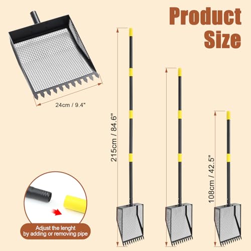 Chicken Poop Scooper & Rake, 42-84" Adjustable Chicken Scooper for Poop, Metal Sand Sifting Litter Shovel for Chicken & Goat Coop, Black