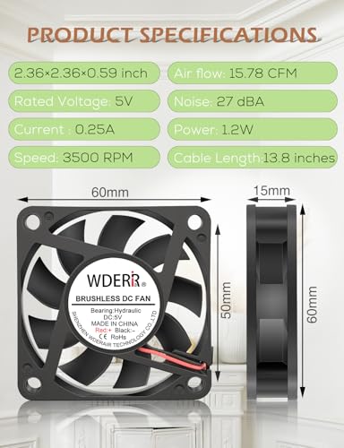 60mm x 15mm DC Dual 60mm 5V Brushless Case USB Fans for Buttery Xbox Modem Cabinet Cooling - size: 6015 USB