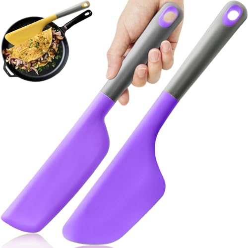 Silicone Omelette Spatula Turner, Flip Fold Omelet Turner, 13Inch | Flexible Egg Flip Tool for Non-stick Pans, Heat Resistant omelette flipper for Kitchen Omelet Pancake Crepes,purple - color: Purple