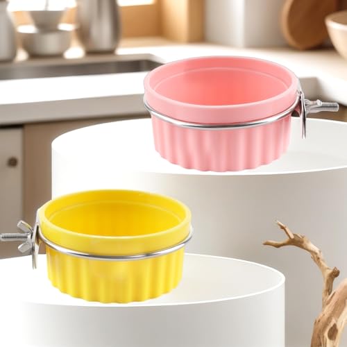 2 Pack Bird Detachable Bowl Plastic Food Cup Convenient Hanging Seed Water Feeder for Bird Parrot Canary Finch Parakeet Budgie Cockatiel Lovebird