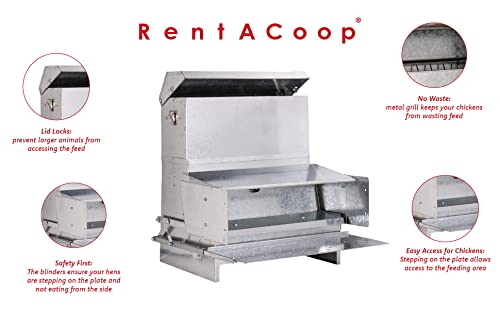 RentACoop 40lb Automatic Metal Treadle Feeder and 15lb Extension Bundle - 55lb Capacity Total