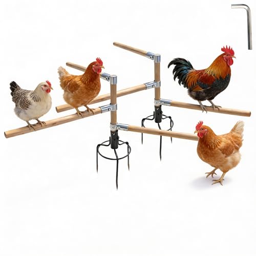 2 Pack Chicken Perch Toys for Coop & Backyard Chickens, Small Chicken Perch Roosting Bars with 3-Prong Metal Ground Plug & Adjustable and Replaceable Wood Bar(Wooden, 22" H x 14" R) - size: 2pack 22" H