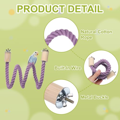 Bird Rope Perch Swing, Stand Rope Perch Standing Pole Accessory Climbing Swing Paw Grinding 32 Inch, (Purple) Intended for Parrot/Parakeet/Budgies/Cockatiels/Lovebirds - color: Purple, size: 32 Inch