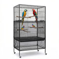 Large Bird Cage Cover Bird Cage Seed Catcher 118 x 31 Inches Adjustable Elastic Band Mesh Birdcage Cover Net Skirt for Parrot Parakeet Macaw African Cages (Black)
