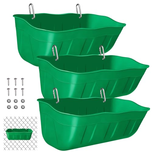 Hanging Chicken Feeders,Duck Feeder Waterer,Small Feed Trough 1.3 Quart 3 Pack,Hanging Fence Feed Trough for Poultry,Green - color: Green, size: 1.3 Quart (3 Pack)