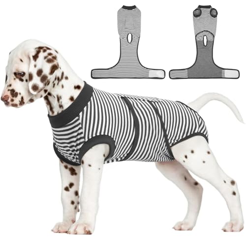 Dog Recovery Suit Male,Dogs Surgery Neuter Suits Puppy Spay Shirts for Female Protect Dog's Skin Anti Licking Abdominal Wounds Doggie Onesie Pet Bodysuit Alternative to Cone Gray Stripes XS - color: Grey Stripes, size: Xs(back:8.3-11.4in,wt:4-7lbs)