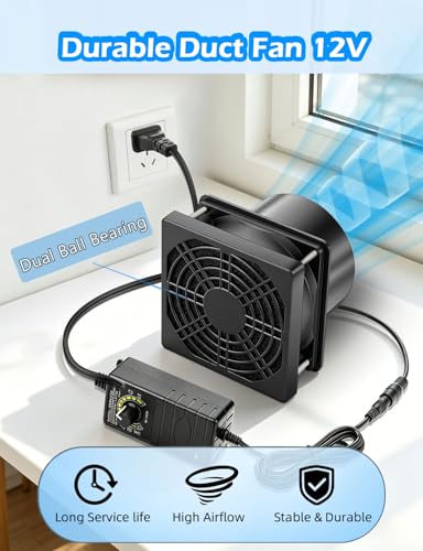 80mm x 25mm 12V PC Exhaust Fan with AC Variable Speed Controller,Small 3 Inch Dual Ball Bearing DC Brushless Cooling for Paint Booth,Fume Extractor, Greenhouse,Electronics Cabinet,DIY Project - size: 8025-one duct