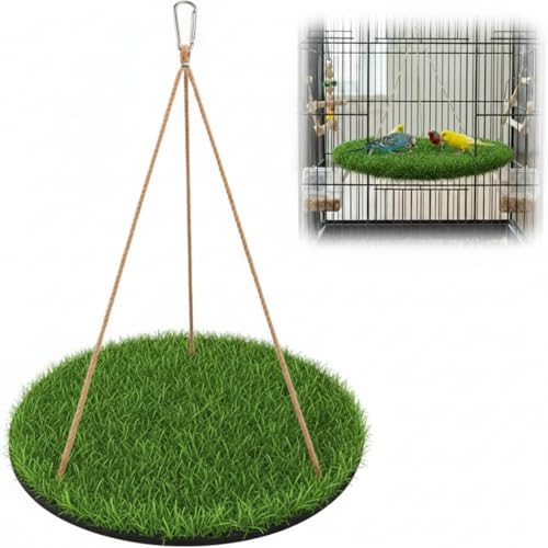 Small Bird Foraging Mat Toy, 10'' Bird Swing Chewing Hanging Toy Artificial Grass Hammock for Parakeets, Cockatiels & Small Hummingbirds, Parakeet Cage Accessories with Secure Hooks