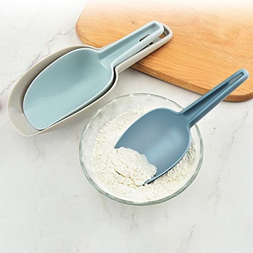 Flour Scoop Set of 3 for Canisters, Ice, Popcorn, Pet Food, Dry Goods, Coffee Beans, Candy - Plastic Scoops 1.7/3.4/5.1 oz - color: Gray+Blue+Light Blue
