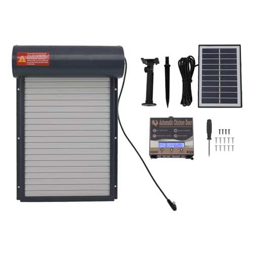 Chicken Doors Grey Solar Powered Time Control Programmable Automatic Chicken Coop Door with LED Display Controller for Farm Poultry Protection Iron Material 37x25cm