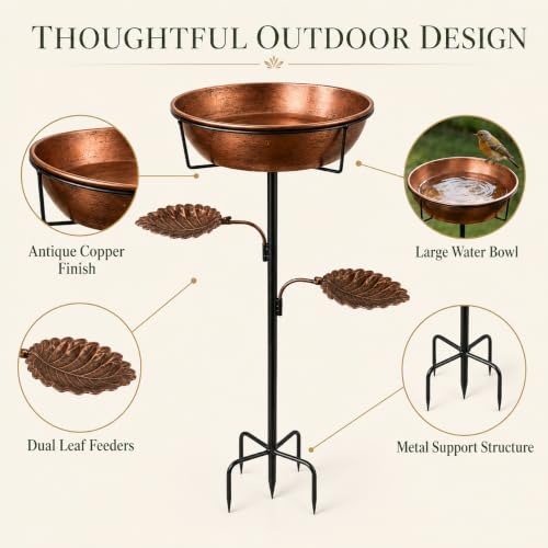 Bird Bath for Outdoor - 3" Deep Garden Metal Bird Bath with Removable Bowl Heavy-Duty Base,Winter Birdbath Feeder Rust-Proof Birdbaths for Garden Yard Lawn Decor,Easy to Clean Birdbaths(Bronze)