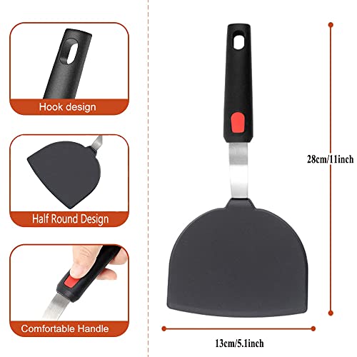 Silicone Fish Spatula Turner Half-Round Dense Spatulas Omelette Pancake Spatulas for Nonstick Cookware Egg 600°F Heat-Resistant - color: Half-Round Gray-Black