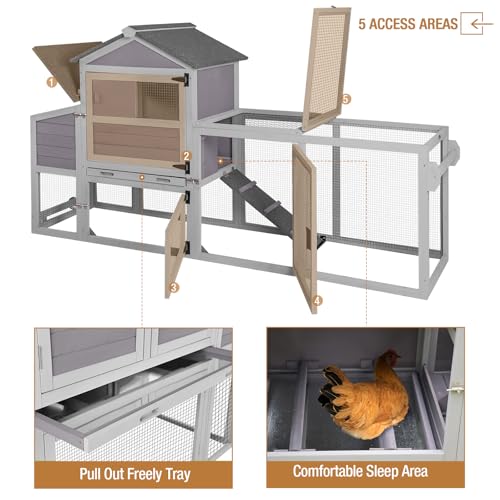 Chicken Coop Chicken House for Outdoor, Poultry Cage with Wheels Large Mobile Hen House and UV-Resistant Roof - Grey