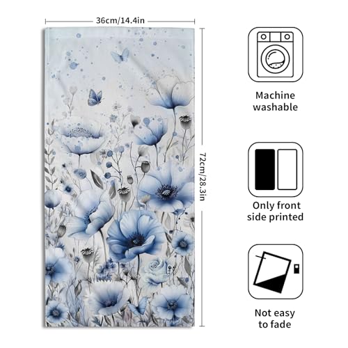 Watercolor Flowers Hand Towels, 14x28 Inch Blue Poppy Floral Butterflies Absorbent Soft Dish Cleaning Wash Cloth Tea Towels for Kitchen Bar Bathroom Spring Summer Home Decor - color: Blue Flowers Poppy