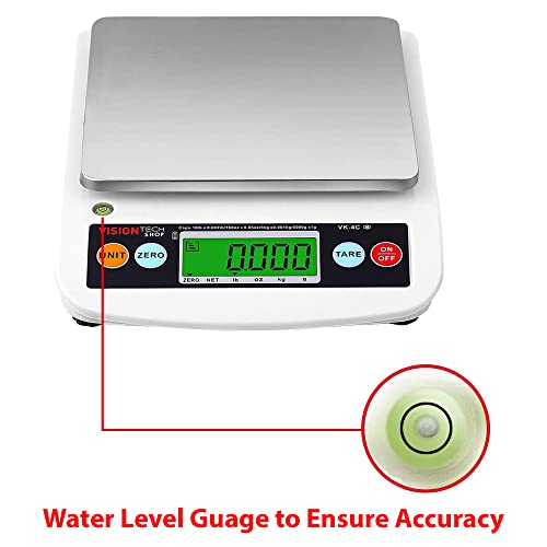 VisionTechShop VK-4C 0.1g Premium Food Kitchen Scale, Lb/Oz/Kg/g Switchable, Stainless Steel Plate Food Scale, LCD Display with Backlight, 10lb Max Capacity, 0.001lb Readability - size: VK-4C-10LB