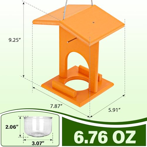 Gbekery Oriole Feeders for Outdoors Hanging,All-in-One Recycled Plastic Oriole Feeder with A Removable Glass Cup Jelly or Jam, Fruit, Nectar or Seed for Orioles,Orange,1 Pack - size: 1 Pack with one cup