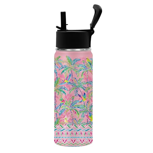 Birds 18oz Water Bottle, with 2 Lids Handle, Insulated Sport Cup | 18oz Stainless Steel Coffee Tumbler, Reusable Leakproof Anti Slip Boot Mug, Christmas Birthday Gift for Son Daughter - color: Birds