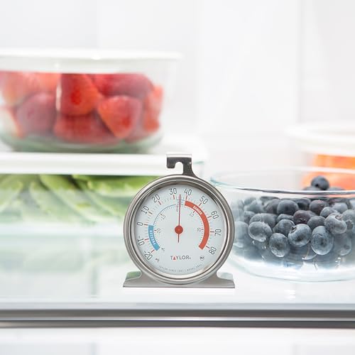 Taylor 5924 Large Dial Kitchen Refrigerator and Freezer Analog Thermometer, 3-Inch Dial, Easy to Read, Silver Finish, Accurate Temperature Monitoring - size: 1 Pack