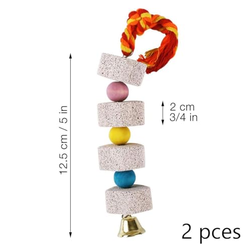 2 Pcs Large Chicken Chewing Toy with Bell Chicken Coop Accessories Chick Beak Grinding Calcium Stone for African Greys Amazon Conure Eclectus Budgies Parakeet Cockatiel Hamster