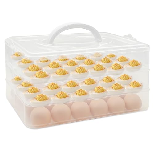3 Layer Deviled Egg Containers with Lid,Portable Deviled Egg with Handle,Egg Carrier Holder Tray with 72 Holes for Thanksgiving Day,Party Favor Home Kitchen Refrigerator Supplies - style: 3-layer 72egg