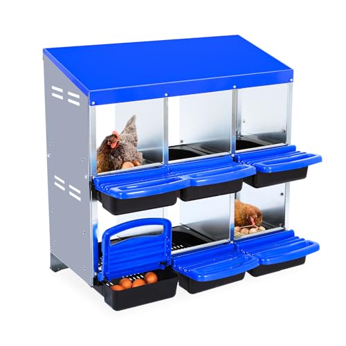 2-Tier Chicken Nesting Box, 6 Compartment Metal Nesting Box for Chickens with Waterproof Roof, Non-Slip Stable Base, Heavy Duty Chicken Laying Boxes for Hens, Poultry - color: Blue, size: 6 holes