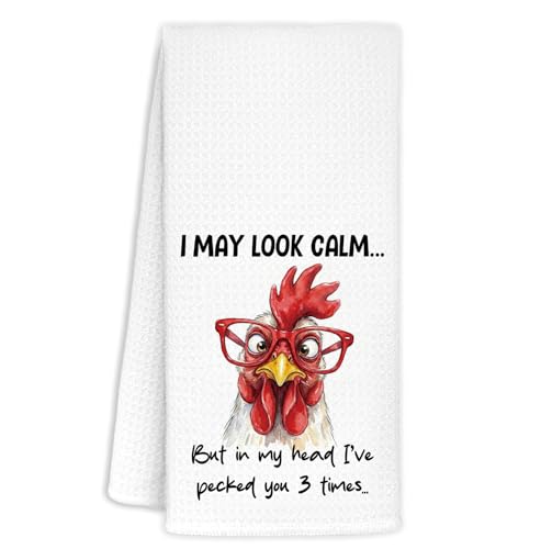Chicken Kitchen Towel Decorative,I May Look Calm... Funny Chickens Gifts Dish Towels,Chicken Lover Gifts Hand Towels Drying Cloth for Kitchen Bathroom Decor,16x24 Inch - color: Funny-chicken
