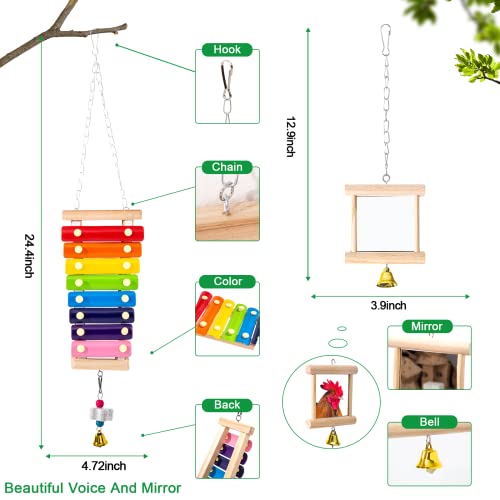 7PCS Chicken Toys for Coop Accessories, Chicken Xylophone Toy, Chicken Mirror, Chicken Ladder Bridge, Coop Swing, Vegetable Hanging Chicken Feeder, Chewing Foraging Toys, Gifts for Hens - size: 7pcs