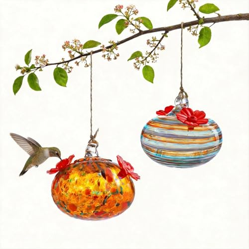 2pcs Glass Hummingbird Feeders for Outdoors Hanging with 2 Feeding Ports - color: Color-1