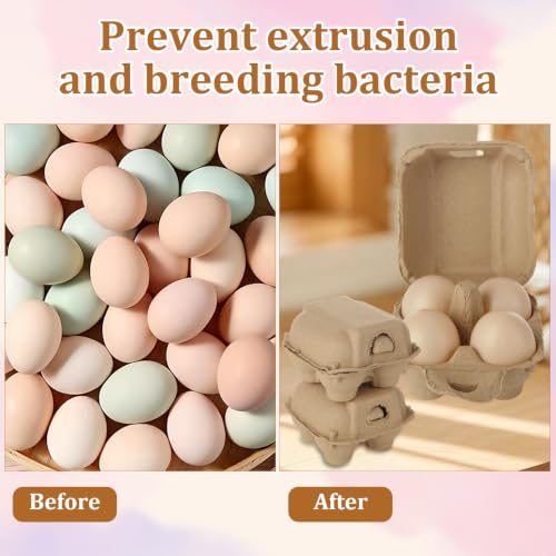 LANIAKEA 50PCS Egg Cartons 4 Count Natural Pulp Egg Carton with Stickers Reusable, Protects, Egg Storage Containers for Kitchen and Easter, Farmers Market