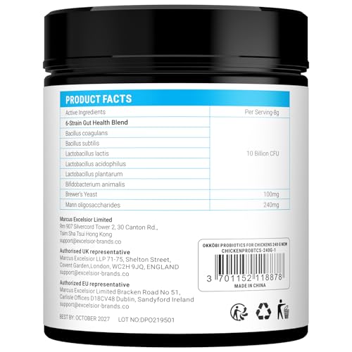 Probiotics for Chickens & Poultry – Digestive & Gut Health Support with Prebiotics & Brewer's Yeast, Chicken Vitamins and Supplements (30 Scoops/Up to 300 Servings)