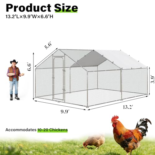 LEMBERI Metal Chicken Runs for Yard, Spire-roof Large Walk in Chicken coop cage for Outside,Galvanized Rabbits Duck Run and coops,Chicken Pen with Waterproof Cover for Outdoor,Backyard and Farm - size: 158.4"L x 118.1"W x 76.8"H